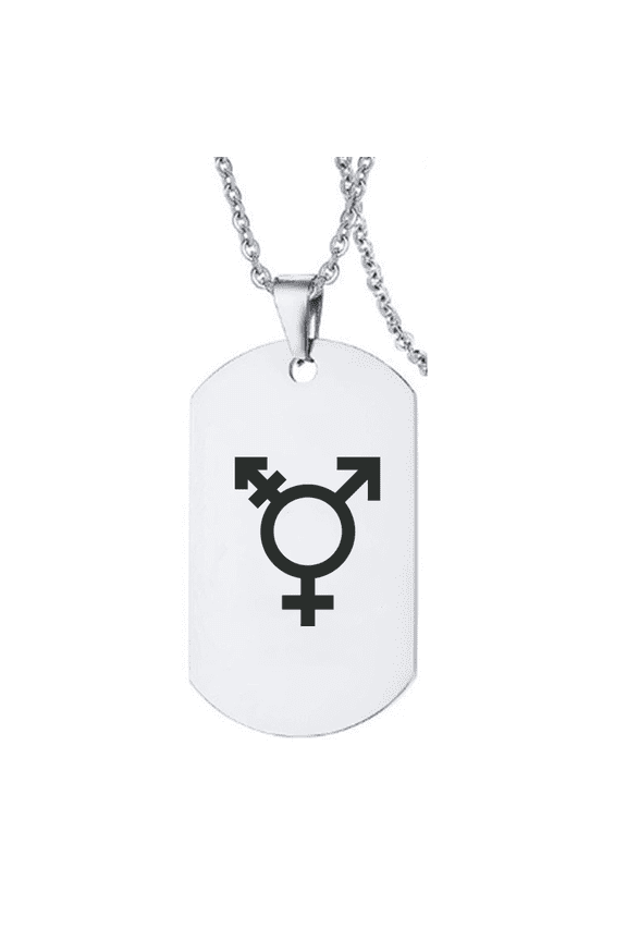 Non-binary Trans Pride Necklace Stainless Steel Transgender Symbol Lgbtq Charm Pendant Chain Trans Ally Celebration Jewelry Trans Accessories, Silver