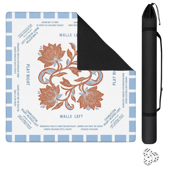 Non-deformable 31.531.5 inch blue mahjong mat, high-clarity text mahjong mat with rules, noise reduction mat for indoor social mahjong poker group recreational competitions