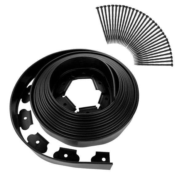 Plastic Garden Edging TeqHome 32.8ft Plastic Landscape Edging with 30 Stakes 2in Tall Border Edging fit for Lawn Garden Grass The Yard Lawn Edging Black