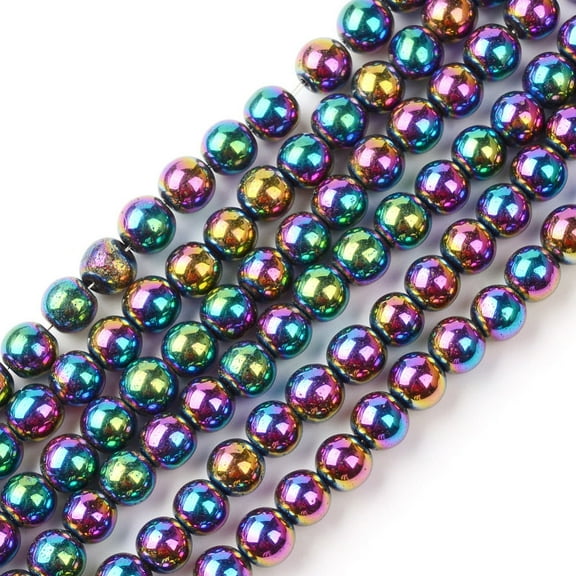 Non-magnetic Hematite Beads Strands Grade A Round Rainbow Plated 4mm Hole: 1mm 95-100pcs/strand 15.5 inch