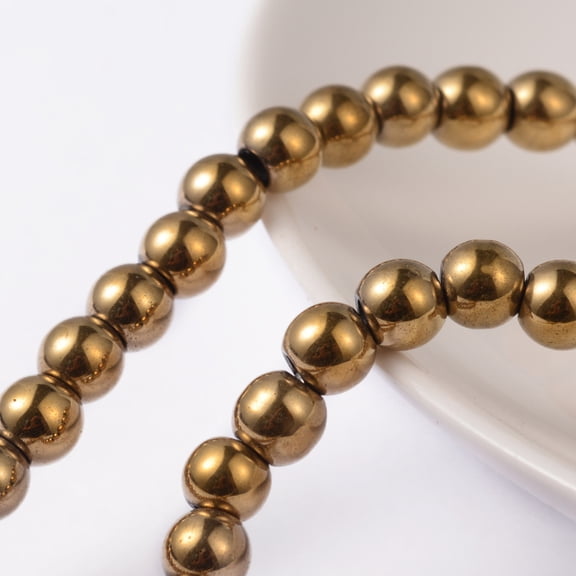 Non-magnetic Hematite Beads Strands Round golden 6mm Hole: 1mm 69pcs/strand 15.7 inch