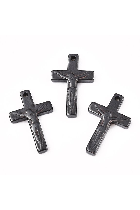 Non-magnetic Hematite Pendants For Easter Grade A Crucifix Black 34x22x4.5mm Hole: 2mm
