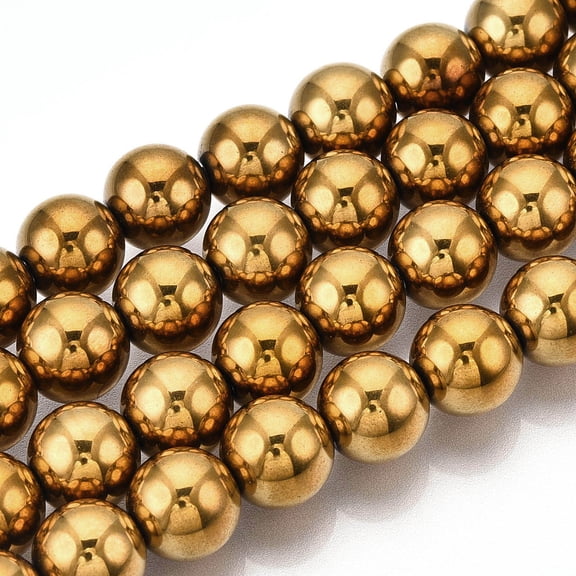 Non-magnetic Synthetic Hematite Beads Strands Grade A Round Golden Plated 10mm Hole: 1.5mm about 40~42pcs/strand