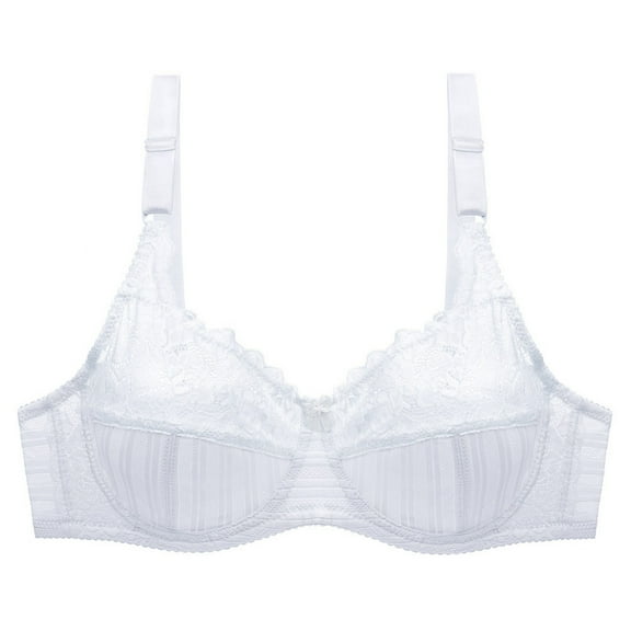 Non-padded Full Coverage Bras Women's Plus Size Full Figure Underwire Bras Breathable Mesh Embroidery Lace Push-Up Support