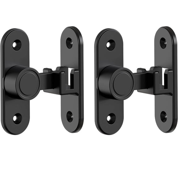 Non perforated sliding door lock, door buckle, door bolt, 90/180 degree right angle sliding door, barn door lock buckle, anti-theft door latch (Black-2 Pcs)