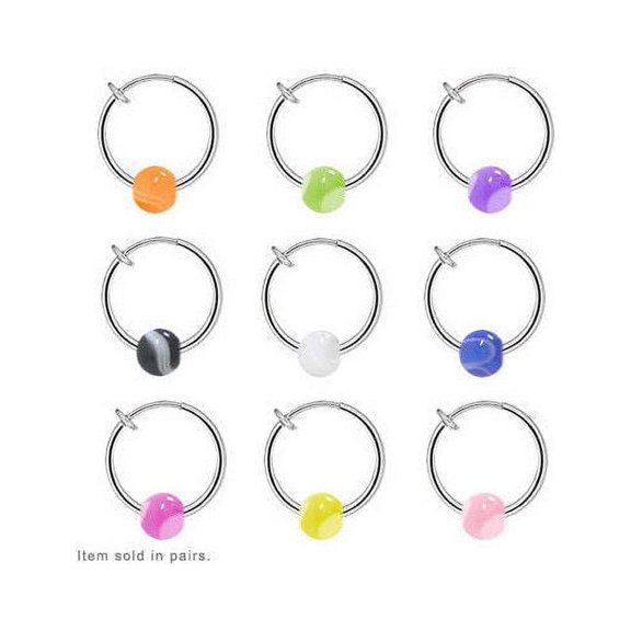 Non piercing Spring Hoop w/ Marble Bead