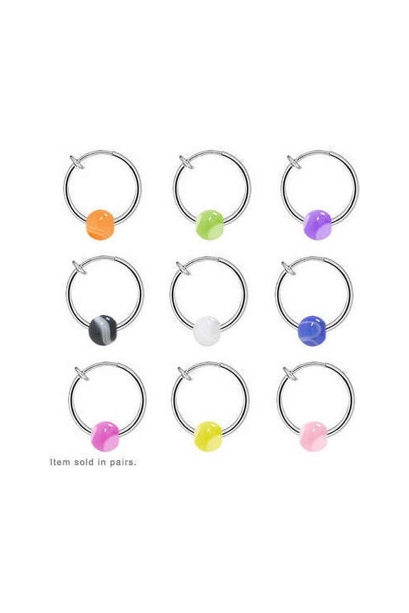 Non piercing Spring Hoop w/ Marble Bead