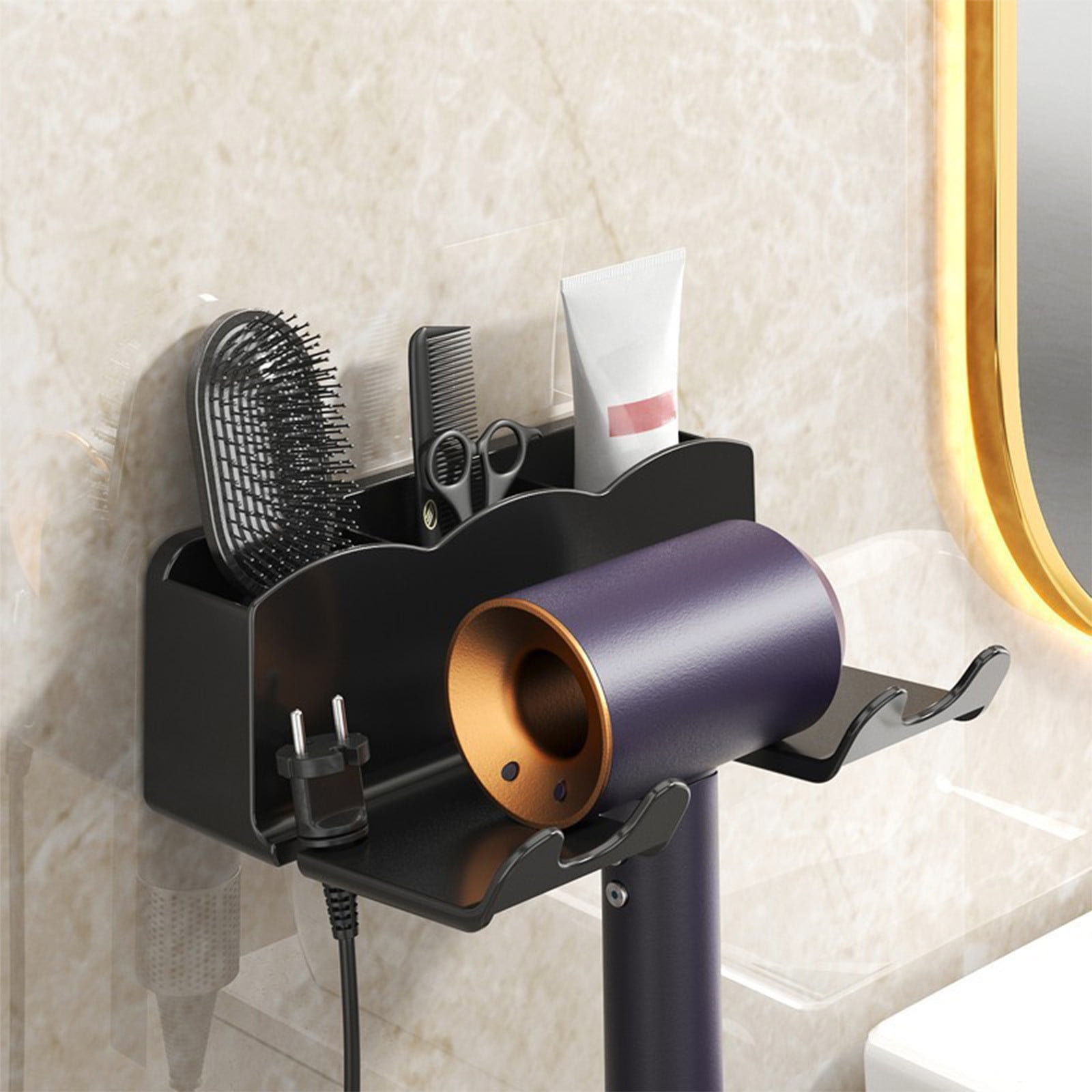 Non-punching Hair Dryer Holder Wall Mounted, Blow Dryer Organizer for ...