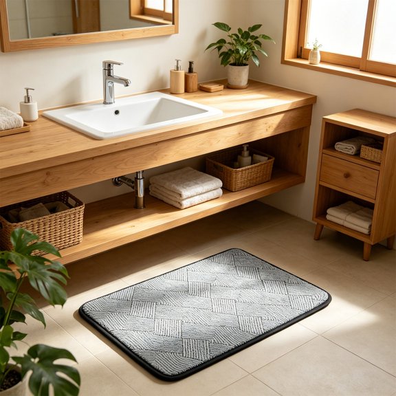 Non slide Bath pad 15x24 Inch, Absorbent Bathroom Floor Rug, device Washable Polyester Carpet for Tub Shower Sink, swift Dry Entry Door pad for Bedroom Kitchen Home, Black Blue Yellow