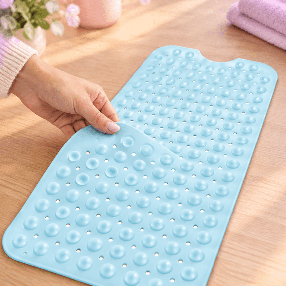 Non-slip Bath Mat And Shower 40x16 Extra Long Light Blue