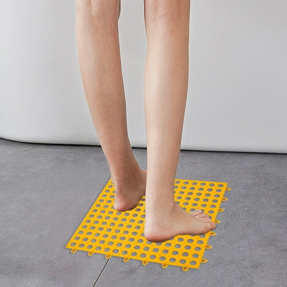 Non-slip Bathroom Floor Mats Plastic Interlocking Tiles with Drainage Holes for Wet Areas, Shower Pool Safety Grip Surface, Easy Clean Pet Friendly Anti-fatigue Home Gym Mat, UKHBMC | Yellow