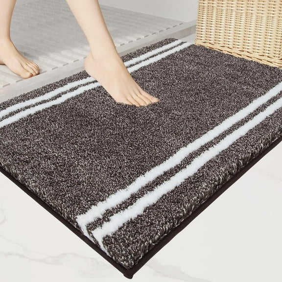 Non-slip Bathroom Rug 20" x 30" - Super Absorbent & Quick Dry Shaggy Microfiber Bath Mat, Machine Washable Plush Throw Rug for Bathtub, Shower and Sink, Brown