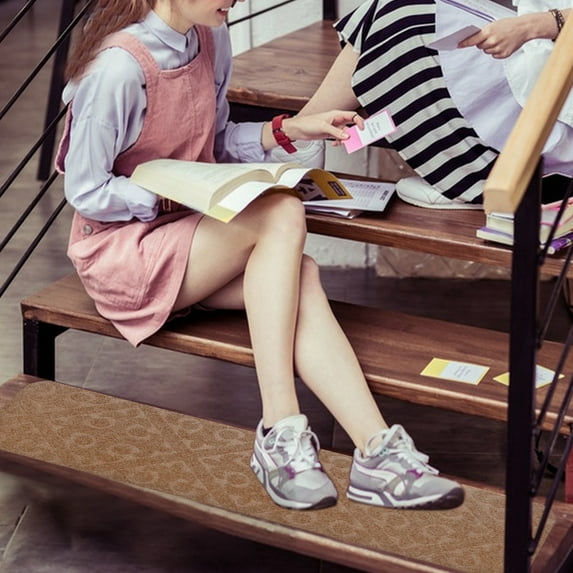 Non-slip Carpet Stair Treads, Rug Runner, Embossed Non-slip Step Mats, Self-adhesive, Reusable Adhesive, for Indoor Stairs, Young Ones, Elders, and Pets, 8 Pack, Camel, by FAJHHA