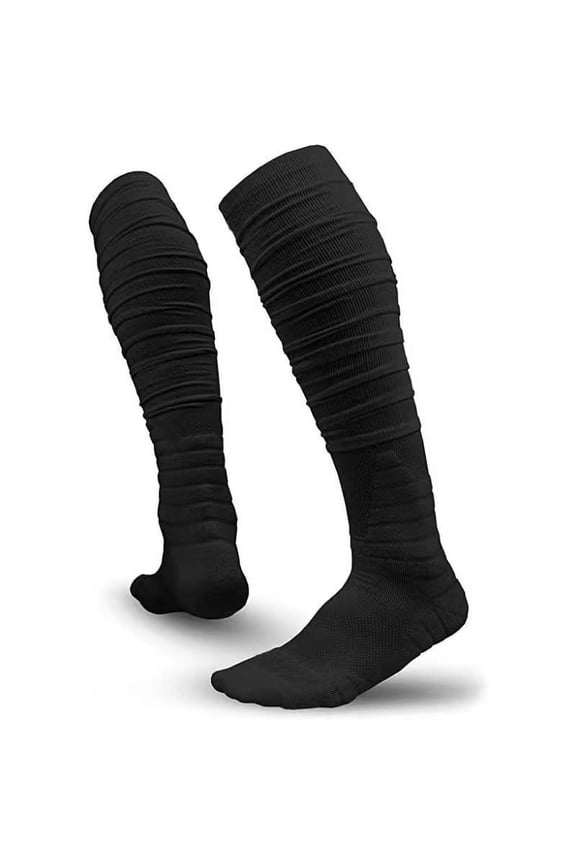Non-slip Scrunch Football Socks - Combed Cotton Long Compression Socks with Ankle Support Padded Knee High Socks for Youth Adult (1 Pair)