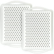 Non-slip Serving Trays, 2 Pack Large Serving Tray with Handles, 16.5 x 11.2 x 1.6 Food Serve Trays for Dinner, Drinks, Snacks White