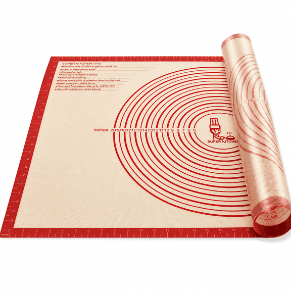 1 Pack 36"x24" Non-slip Silicone Pastry Baking Mat with Measurements Red