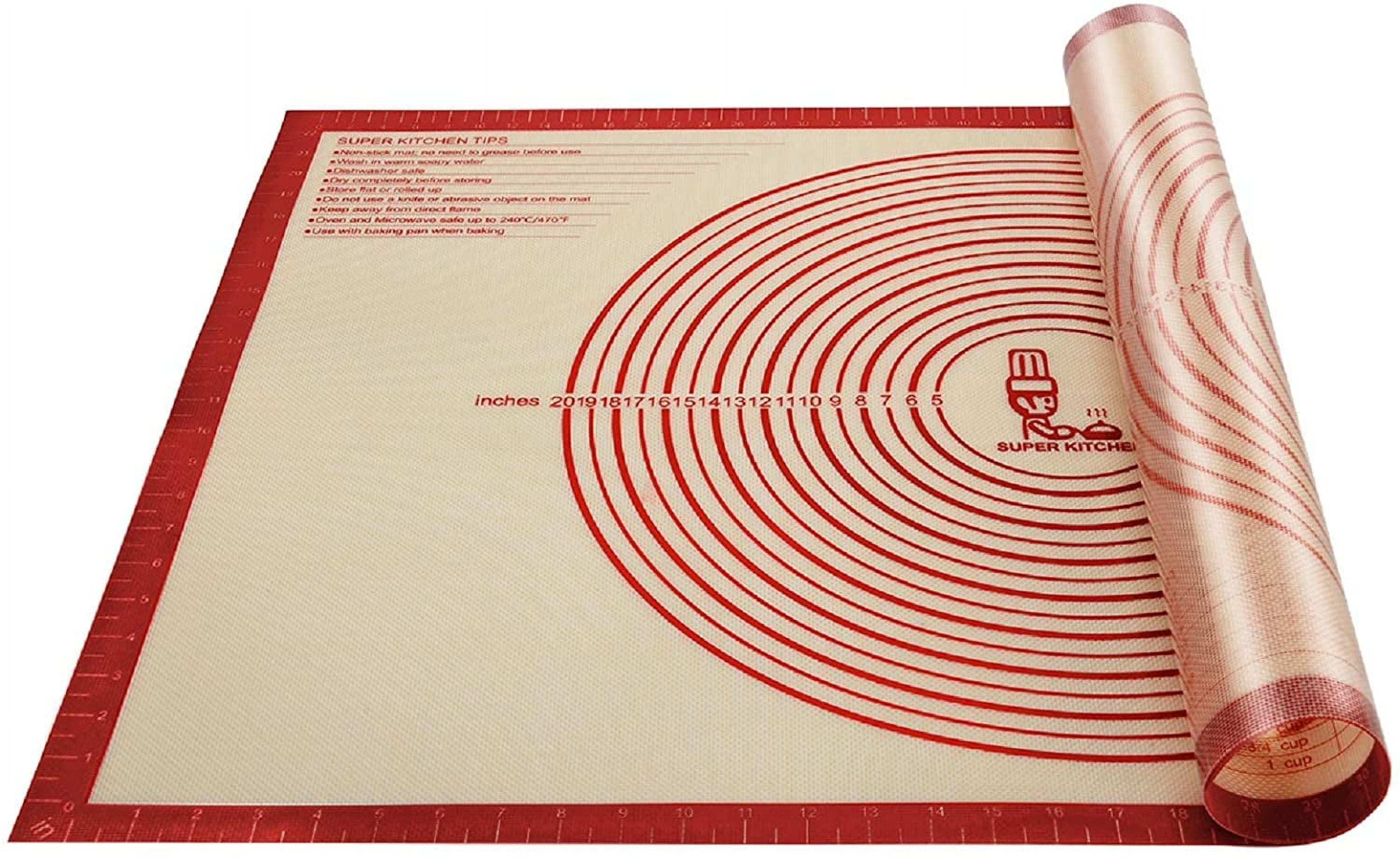 Non-slip Silicone Pastry Mat Extra Large with Measurements 36''By 24'' for , Counter/Dough Rolling/Oven Liner/Fondant/Pie Crust（Red）