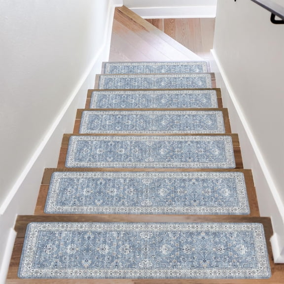 Non-slip Stair Treads - 30"x8" Washable Carpet With Slip Resistant Rubber Backing For Elders And Dogs 4pcs Blue