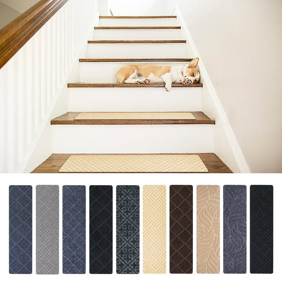 Non-slip Stair Treads, Step Pads with Tpr Self-adhesive Backing, Brushed Embossed Surface, Washable & Reusable for Wood, Tile, and Glass Stairs, Ideal for Families with Minors and Pets