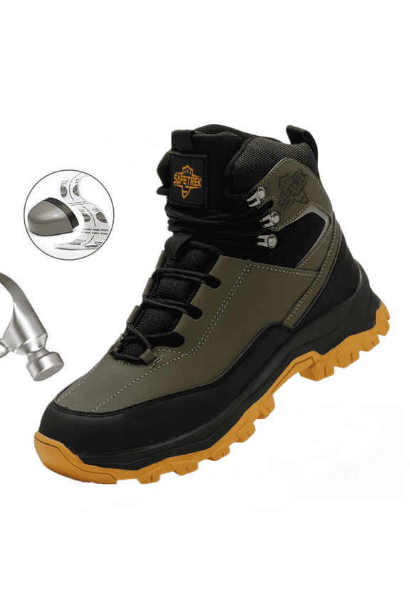 Non-slip Steel Toe Boots for Men, Breathable Lightweight Work & Safety Shoes Outdoor Protection Footwear Puncture Proof Industrial and Construction Shoes