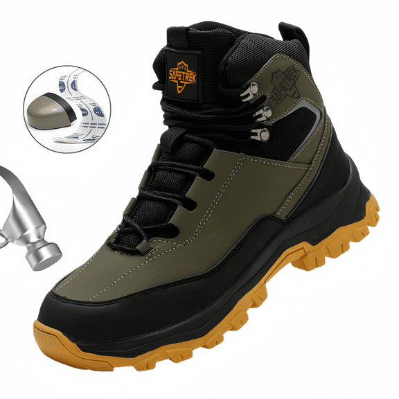 Non-slip Steel Toe Boots for Men, Breathable Lightweight Work & Safety Shoes Outdoor Protection Footwear Puncture Proof Industrial and Construction Shoes