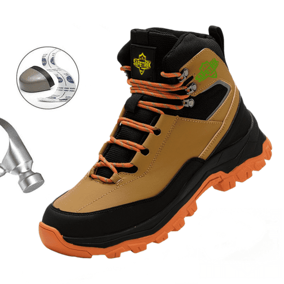 Non-slip Steel Toe Boots for Men, Breathable Lightweight Work & Safety Shoes Outdoor Protection Footwear Puncture Proof Industrial and Construction Shoes