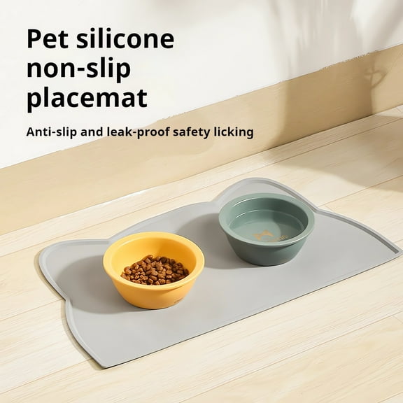 Non-slip and waterproof cat food mat | Silicone pet feeding mat | Tray mat for dog water bowl (17" x 10")