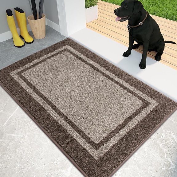 Non-slip, machine washable, stain-resistant doormat, 24 inches x 36 inches, for entrances and interior front doors. Highly absorbent, effectively removes mud and claw marks.