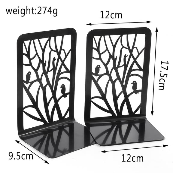 Non-slip metal bookends (2-pack) in bird shape