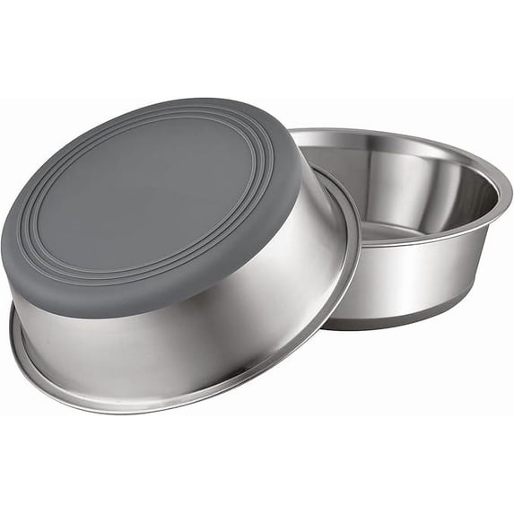 OFEFE 2-Pack Non-Slip Stainless Steel Dog & Cat Bowls - 2 Cup Capacity Pet Food & Water Bowls with Silicone Base for Small Pets Under 20lbs (5.5" Diameter, Metal & Silicone)