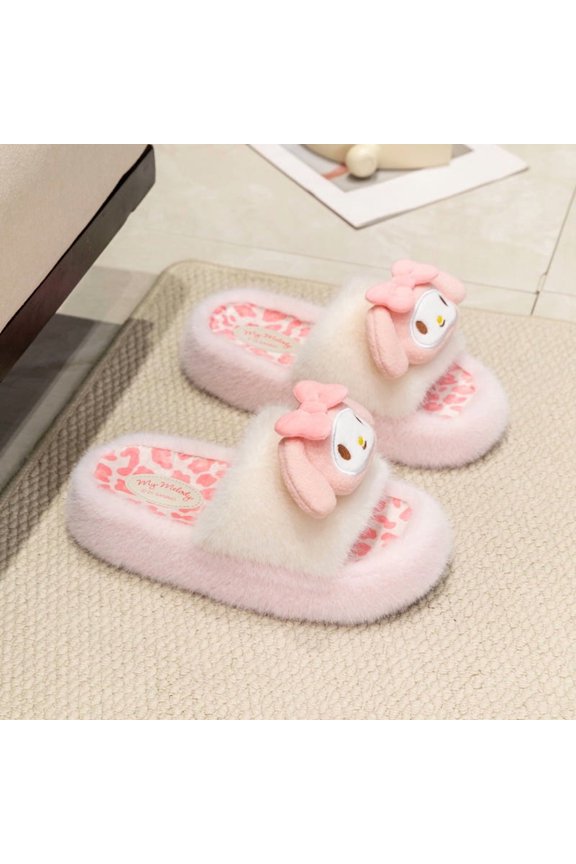 Non-slip women's cotton slippers cartoon design warm fluffy indoor home shoes non-slip lightweight slippers