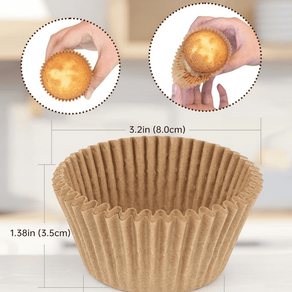 Non-stick 200pcs Standard Cupcake Liners for Baking, Natural, Cupcake Wrapper, Greaseproof Parchment Muffin Liners