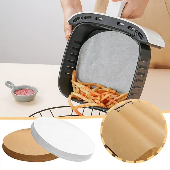 Non-stick Air Fryer Parchment Paper, 100 Count, 6-inch round Sheets, for Baking, Roasting, and Steaming, Oven and Steamer Use, Khaki, by FAJHHA