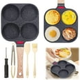 thumbnail image 1 of Non-stick Egg Frying Pan, 4 Holes Skillet with Handle, Multifunctional Wooden Handle Medical Stone Omelet Cookware, for Eggs, Sandwich, Pancakes, Compatible with Gas Stove & Induction Cooktop (Black), 1 of 9