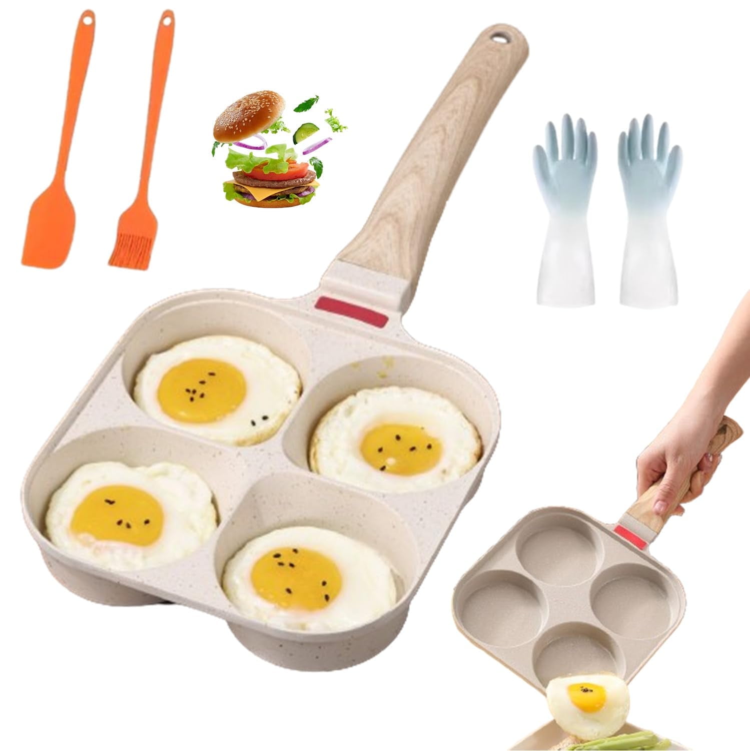 Non-stick Egg Frying Pan, 4 Holes Skillet With Handle, Multifunctional ...