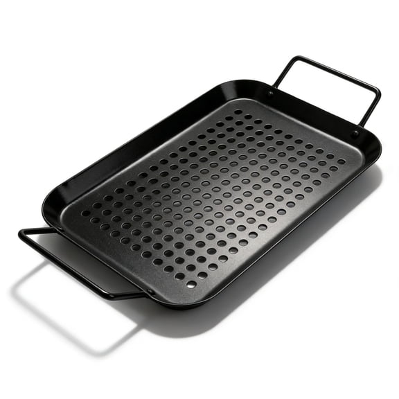 Non-stick Grill Tray With Handles And Drain Holes, Rectangular BBQ Grilling Pan For Vegetables And Meats