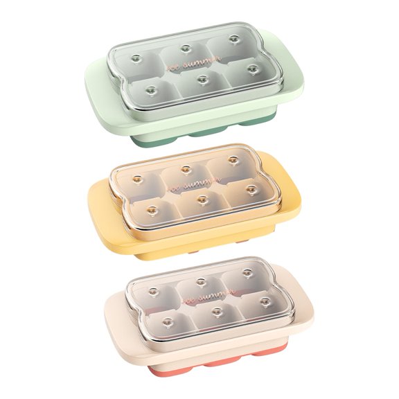 Non-stick Ice Tray Silicone Ice Cube Tray with Lid 6 Compartment Non-stick Leak-proof Design Easy-release Ice Cube Tray