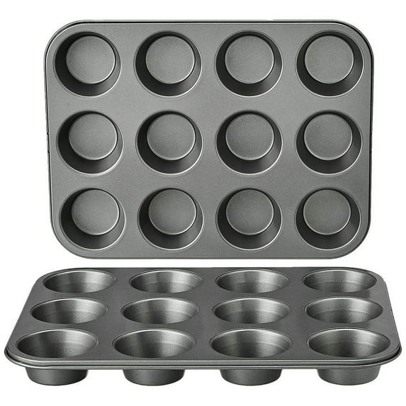 Non-stick Round Cupcake and Muffin Baking Pan, 12-Cup Non-stick Cupcake Baking Pan, 2-Pack Paper Cup Muffin Tray, Premium Cheesecake Pan, Dishwasher Safe 13.9x10.55x1.22 Inch