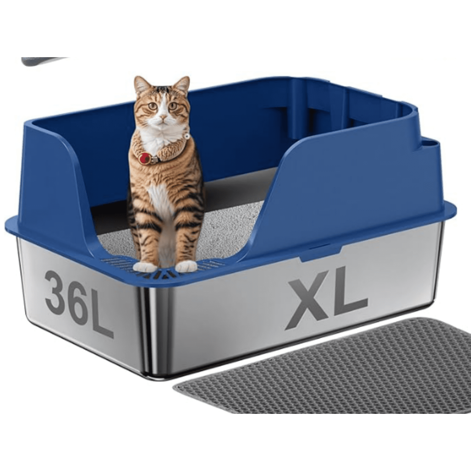 Non-stick Stainless Steel Litter Box, XL Side Opening Splash-Proof & Leak-Proof Seamless Seal, Large Capacity, Cat Litter Box with Lid for Multi-Cats, Large Cats, Easy-Clean & Durable (Blue)
