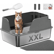 Ellenpent Cat Litter Box, Stainless Steel Non-Stick, 23.6 x 15.7 inches, 12-inch Deep Pan for Multi-Cats, Easy-Clean, Gray