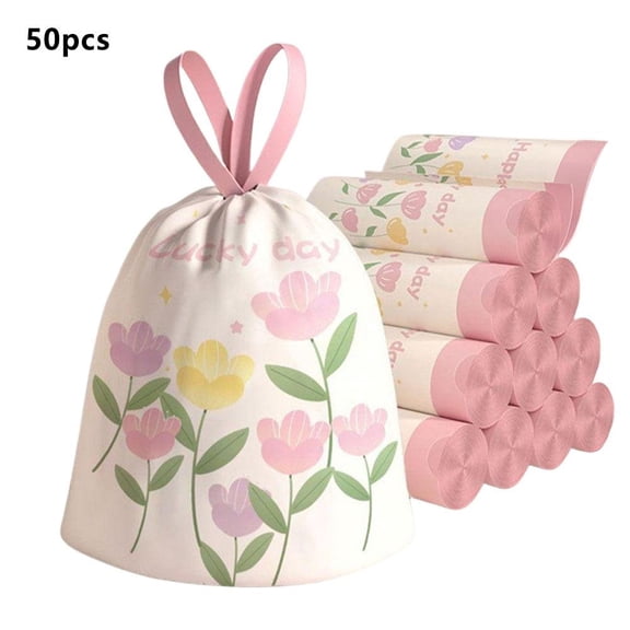 Non tear tulip garbage bag with thick drawstring, portable kitchen waste special automatic closure printed plastic bag