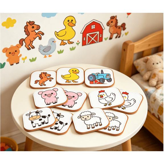 Non-toxic Felt Farm Animal Cards, Fun Matching & Memory Game, Sturdy Structure, Long-lasting Daily Play Game