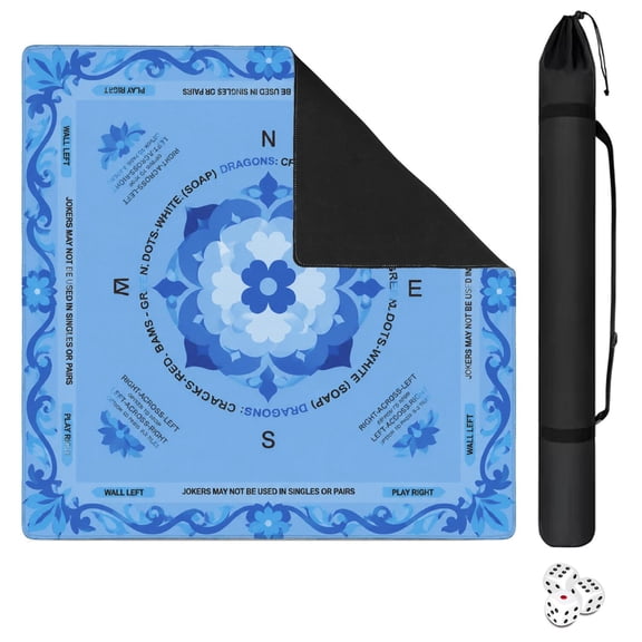 Non-wobble blue mahjong mat 31.531.5 inch, legible text mahjong mat with rules, noise reduction mat for indoor social mahjong and poker group recreational activities