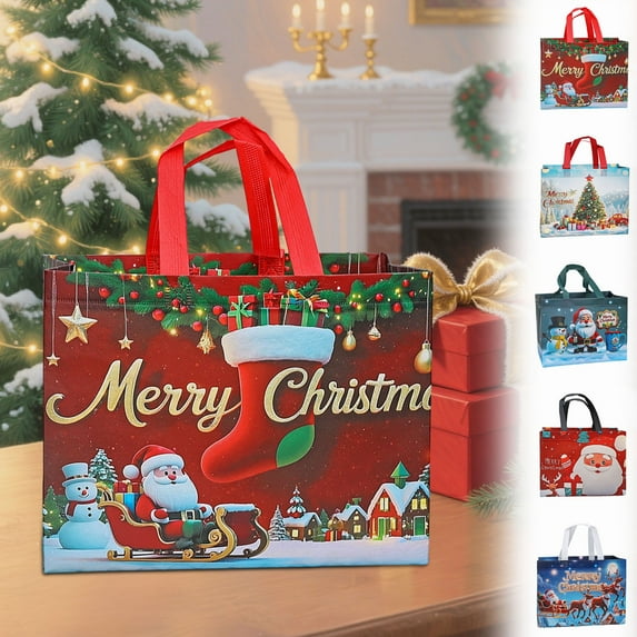 Non-woven Christmas Gift Bags, Durable Reusable Holiday Gift Bags for Christmas Presents, Festive Christmas Gift Bags for Friends, Lightweight Gift Bags for Holiday Gifting, 12.6*9.84*6.69in, D