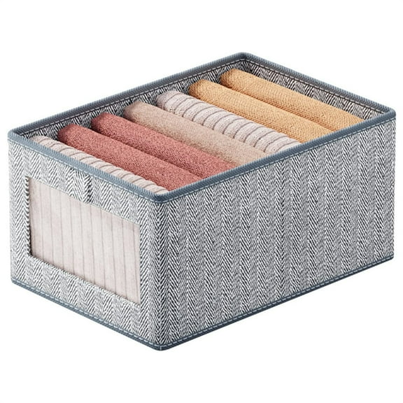 Non-woven Fabric Clothes Storage Box,Stackable Storage Containers,Portable Storage Basket with Handles,Clear Window Design,Closet Drawer Organizer,for Clothing Toys Blankets (M)