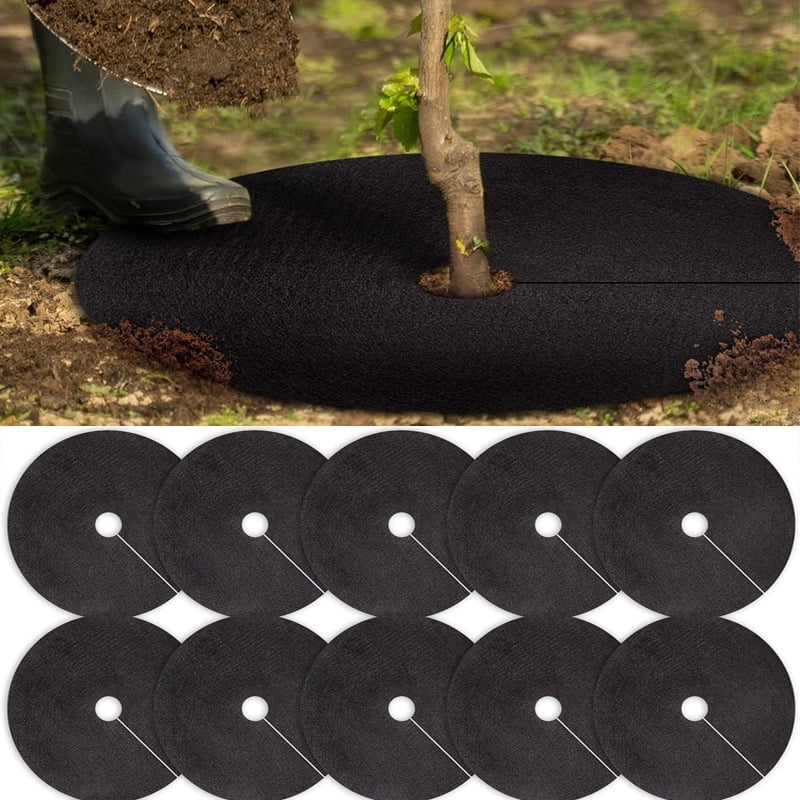 Non-woven weed barrier fabric - A durable gardening ground cover, suitable for vegetable orchards and outdoor landscapes as a durable weed-proof mat. Diameter 42cm (10 pieces)