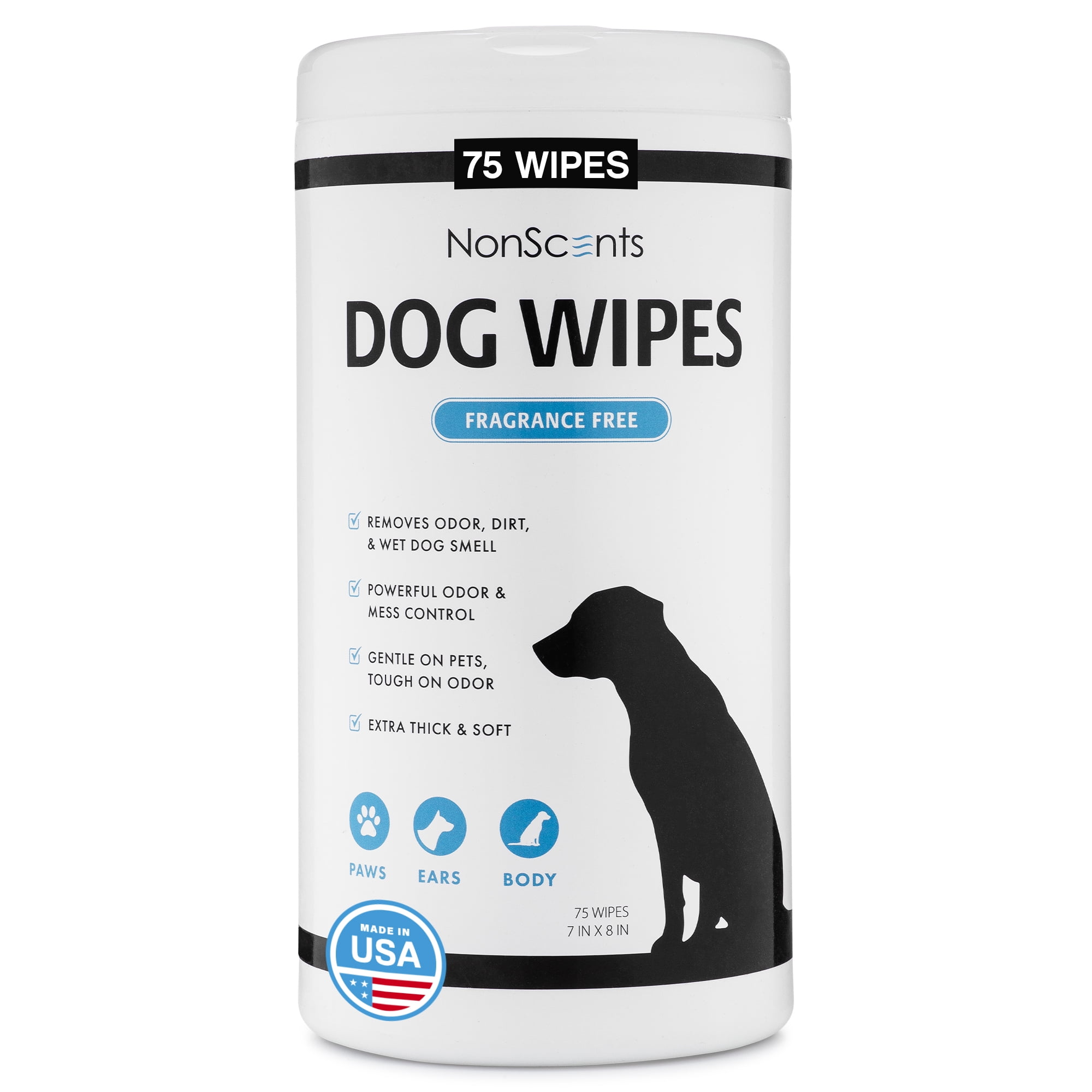 NonScents Dog Grooming Wipes 75 Deodorizing Cleaning Dog Wipes