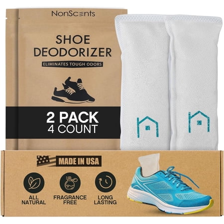 NonScents Shoe Deodorizer 2 Pack 4 Count, Odor Eliminator, Scent Remover for Shoes and Gym Bags