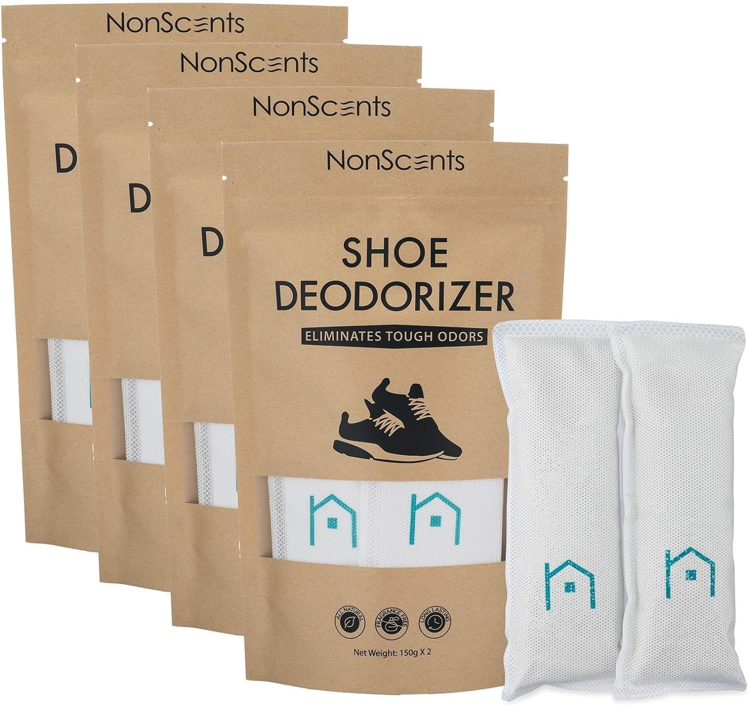 NonScents Shoe Deodorizer 4Pack (8 Units) Odor Eliminator for