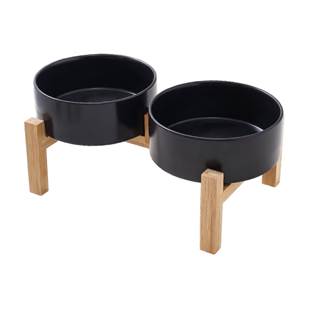 NonSlip Ceramic Pet Feeders Bowl Set Elevated Wood Double Bowl Dish Set Large Capacity Dog Cats Feeding Accessories